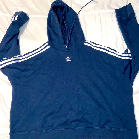 Blue Adidas Cropped Hoodie Size XL - Picture 2 of 4